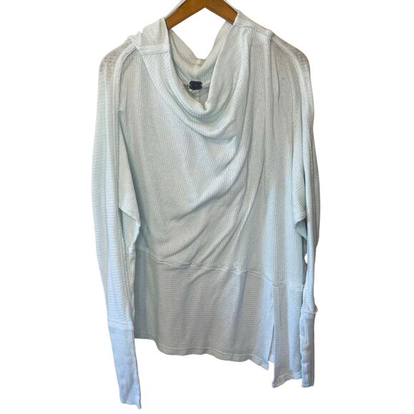 Free People Boho Light Blue Dolman Long Sleeve Ribbed Off The Shoulder Top Med - Picture 1 of 11